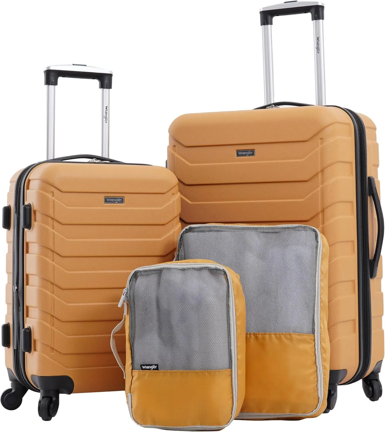 Wrangler Miami Luggage & Packing Cubes, Amber Gold, 4 Piece Set