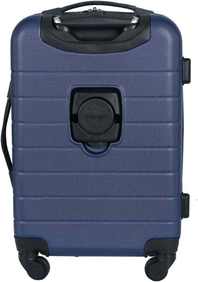 Wrangler Smart Luggage Cup Holder and USB Port, Navy Blue, 3 Piece Set