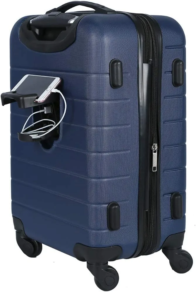 Wrangler Smart Luggage Cup Holder and USB Port, Navy Blue, 3 Piece Set