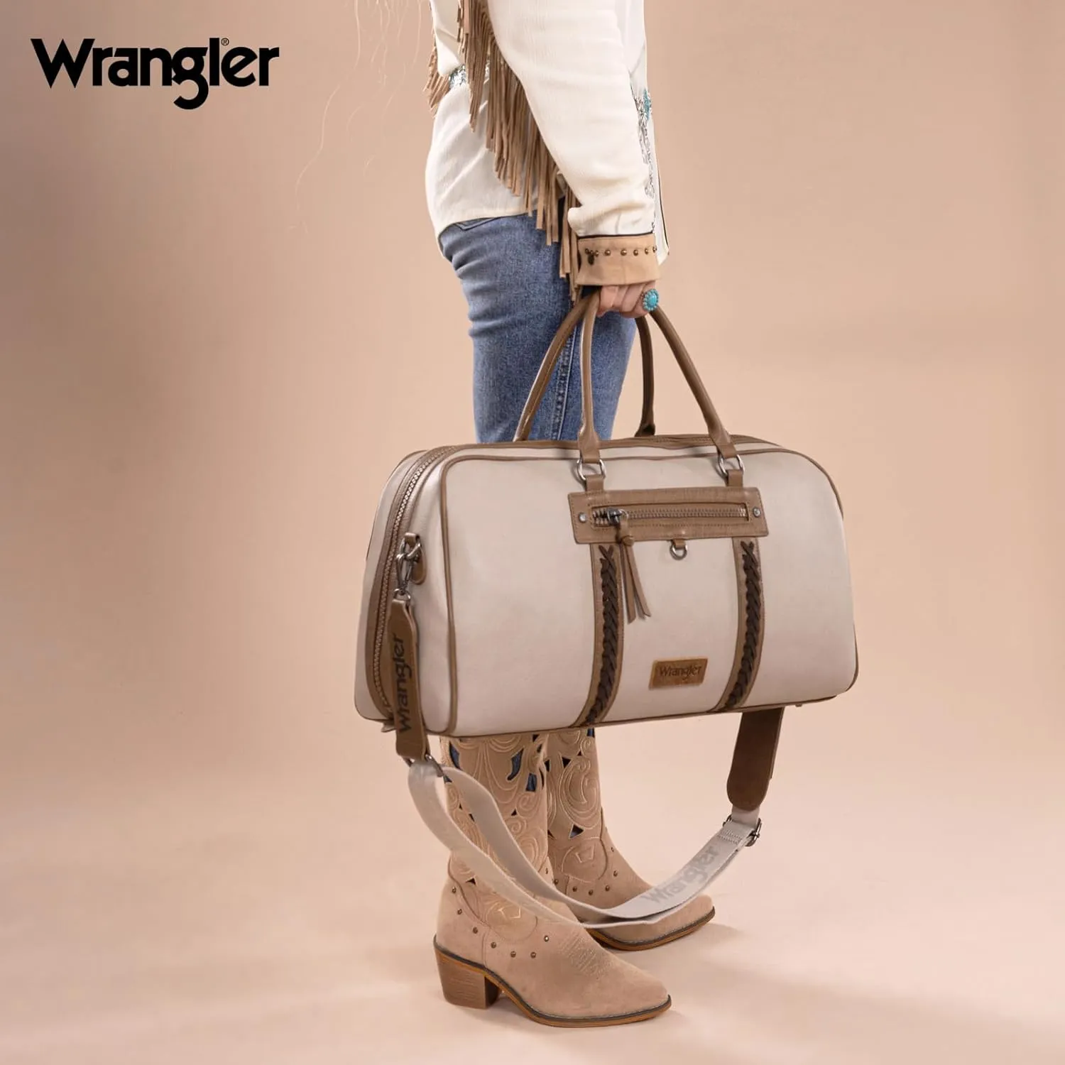 Wrangler Travel Duffel Bag Large Weekender Bag for Women Designer Carry on Overnight Bag for Trips Luggage Bag Gray