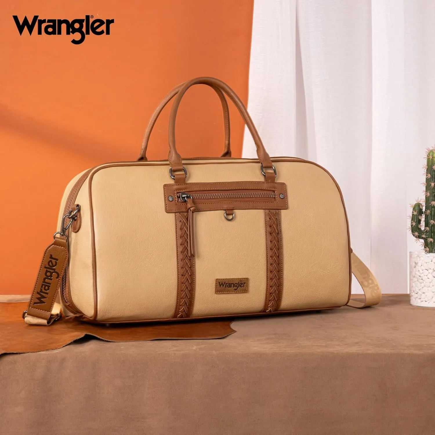 Wrangler Travel Duffel Bag Large Weekender Bag for Women Designer Carry on Overnight Bag for Trips Luggage Bag Tan