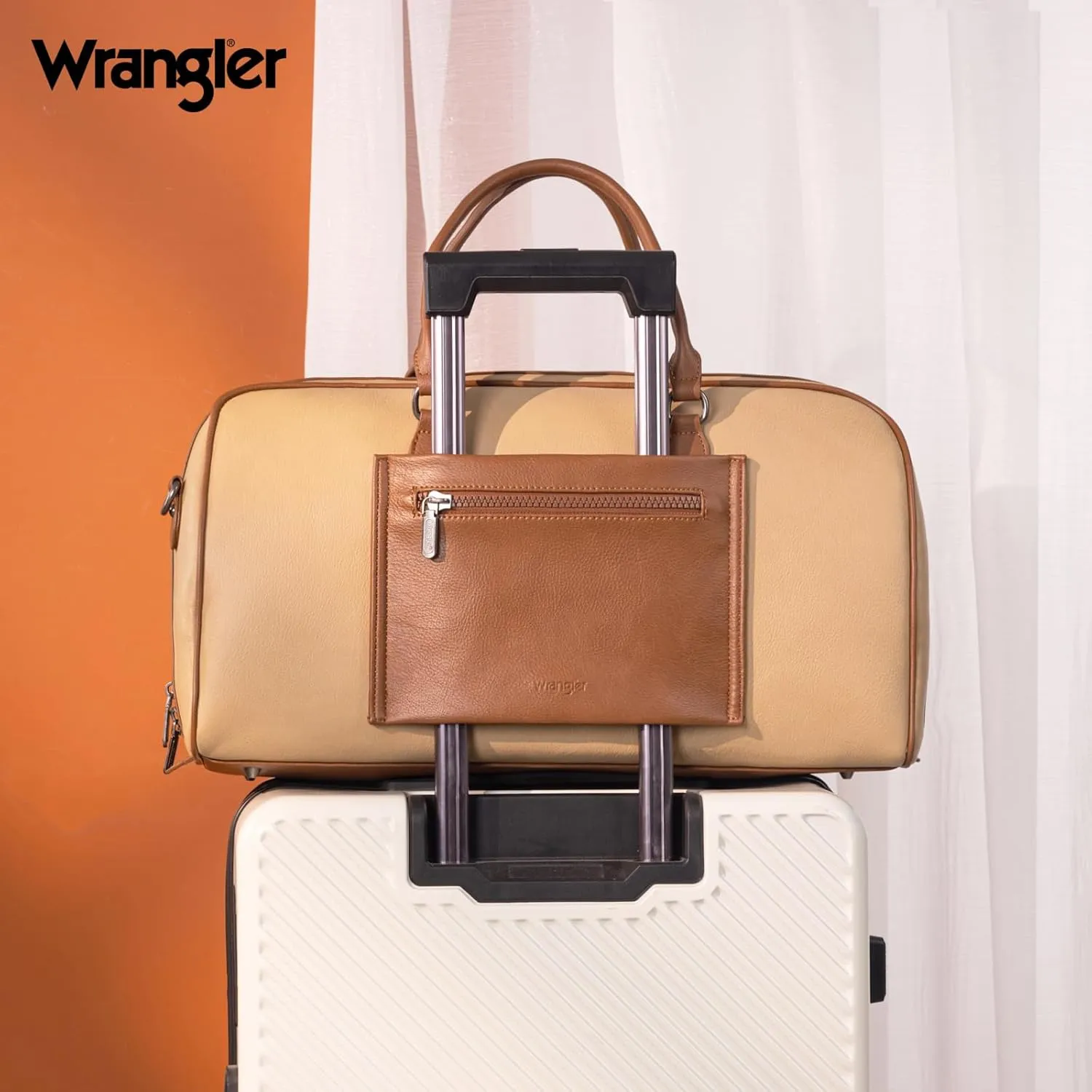 Wrangler Travel Duffel Bag Large Weekender Bag for Women Designer Carry on Overnight Bag for Trips Luggage Bag Tan