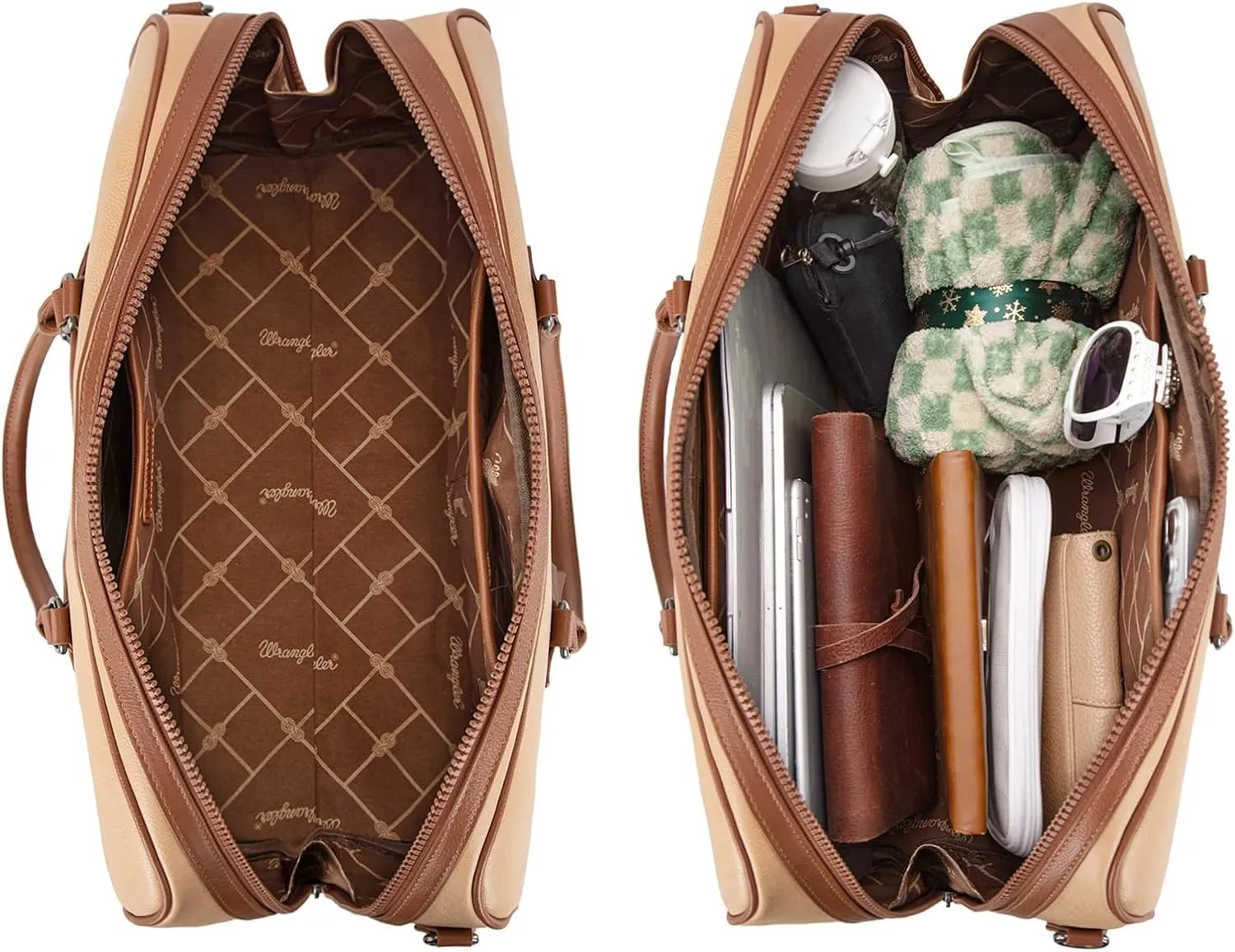 Wrangler Travel Duffel Bag Large Weekender Bag for Women Designer Carry on Overnight Bag for Trips Luggage Bag Tan