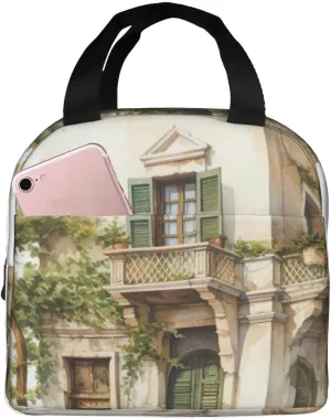 WURTON Antique Building With Roman Olive Branch And Greek Print Lunch Bag Lunch Box Tote Bag Keeps Food Hot/Cold For Hours Beach & Outdoor Travel