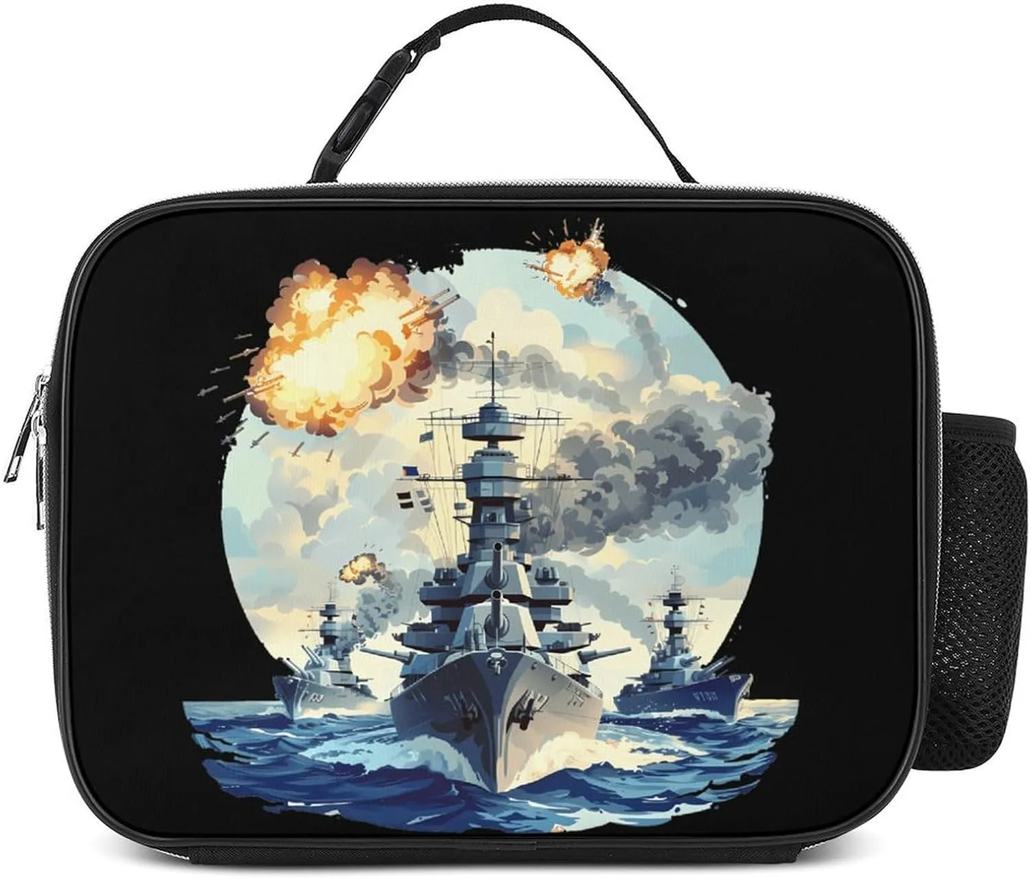 WW2 Warship Battleship Cruisers Naval Fleet Lunch Box Insulated Lunch Bag Meal Tote Bag For Women Men With Detachable Handle