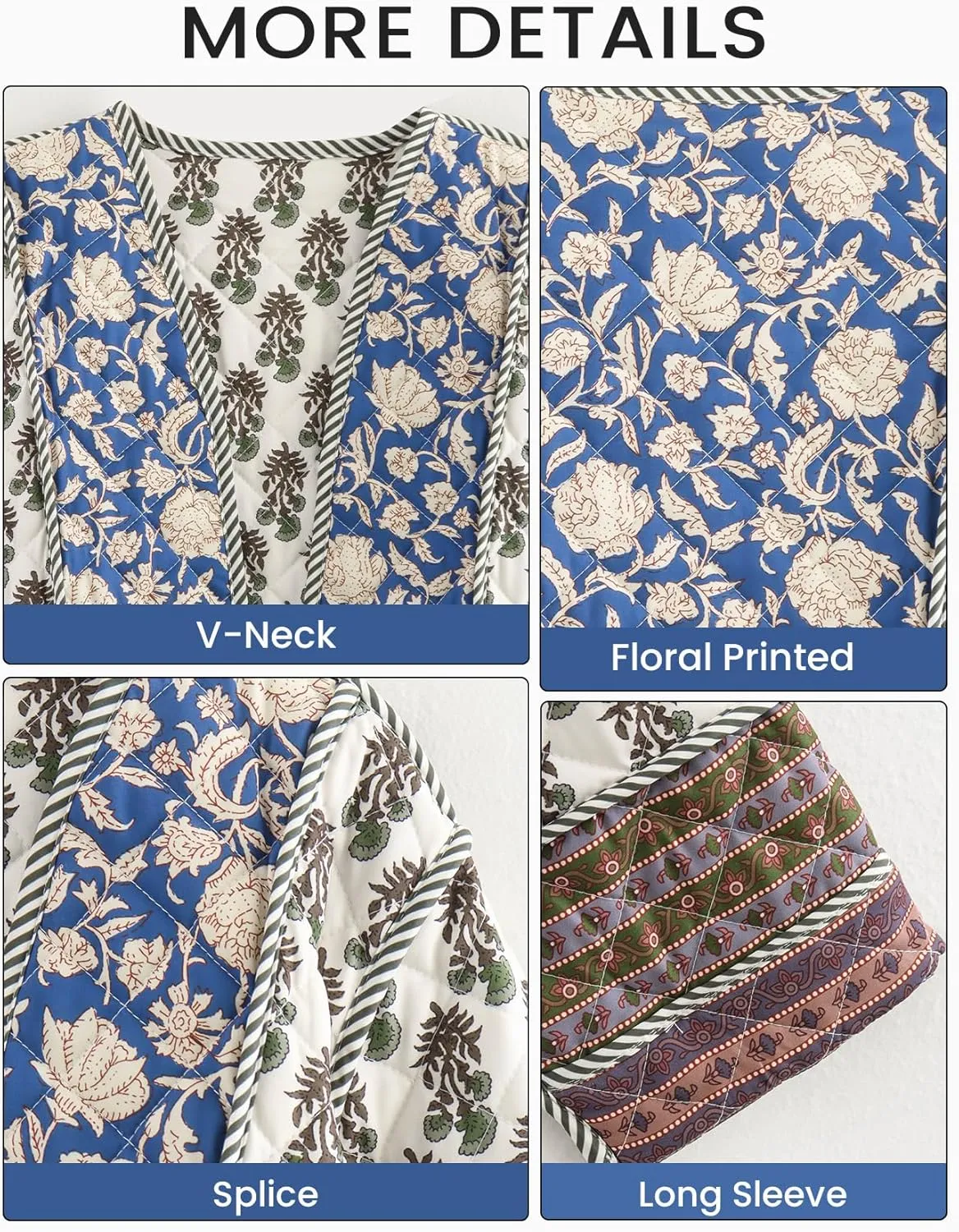 Wyeysyt Women's Cropped Puffer Quilted Jacket Cardigan Floral Printed Lightweight Long Sleeve Open Front Short Padded Coats