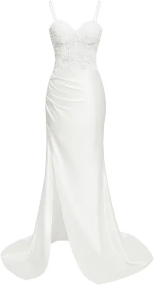 Xijun Spaghetti Straps Satin Prom Dresses 2025 Lace Appliques Mermaid Long Formal Evening Gown with Slit