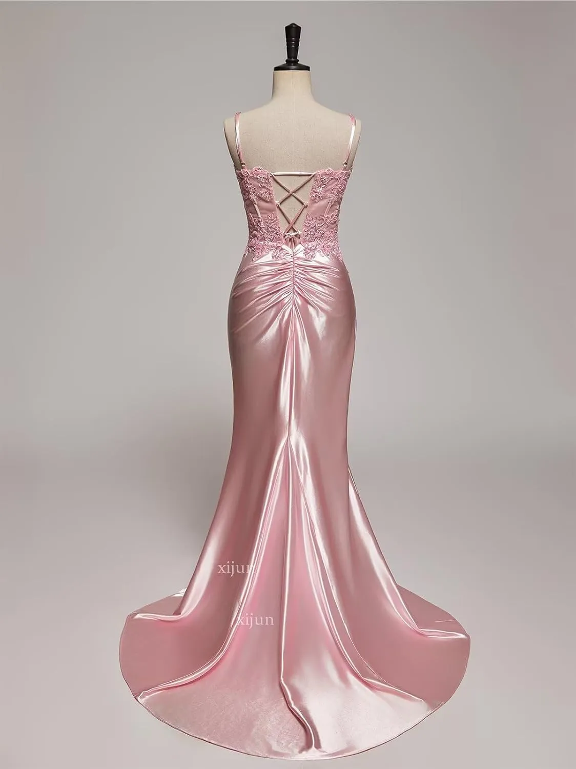 Xijun Spaghetti Straps Satin Prom Dresses 2025 Lace Appliques Mermaid Long Formal Evening Gown with Slit