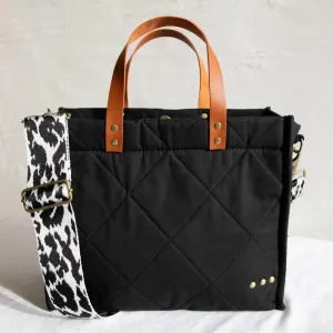 XL "Carrie" Canvas Quilted Crossbody Tote-Black