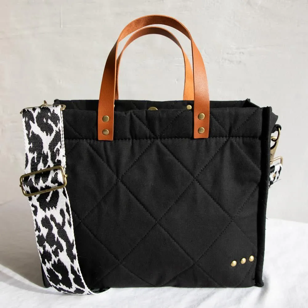 XL "Carrie" Canvas Quilted Crossbody Tote-Black