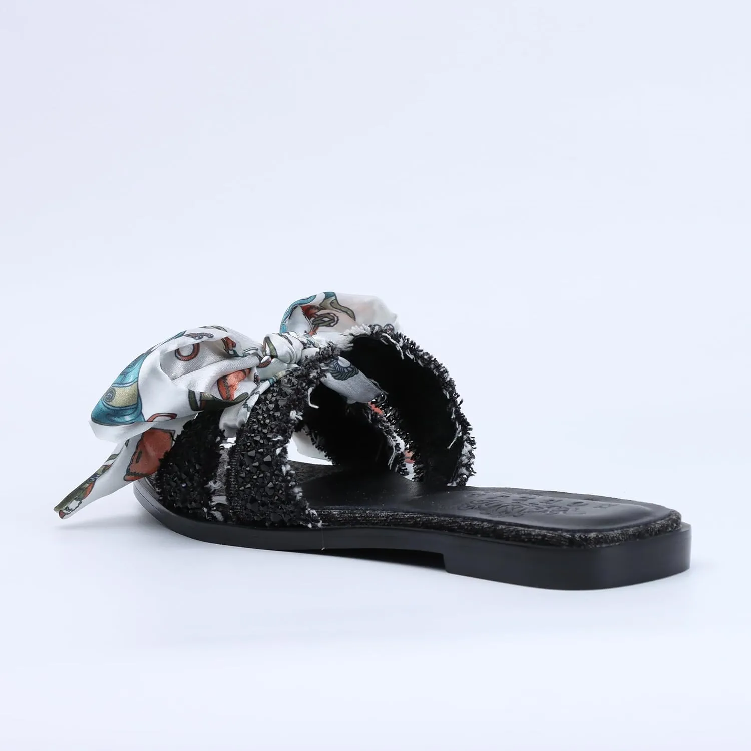 XOBZJH Evening Dress Shoes Rhinestone H-Brand Black Flat Sandals for Women 2025,Designer Luxury Crystals Slides Sandals for Wedding Party Slippers Footwear