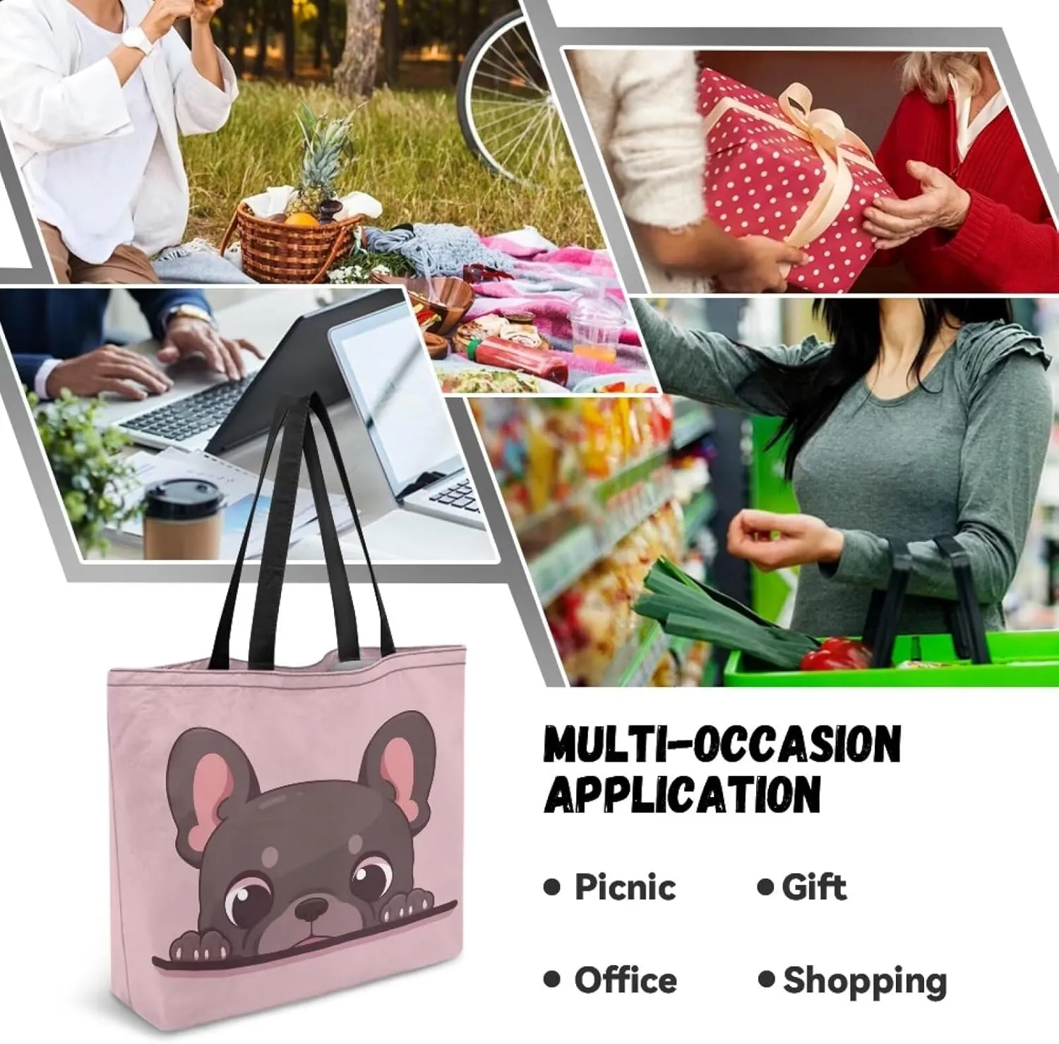 Xpyiqun Canvas Tote Bag for Women Aesthetic Cloth Bags Reusable Grocery Shopping Bag Large Shoulder Handbag