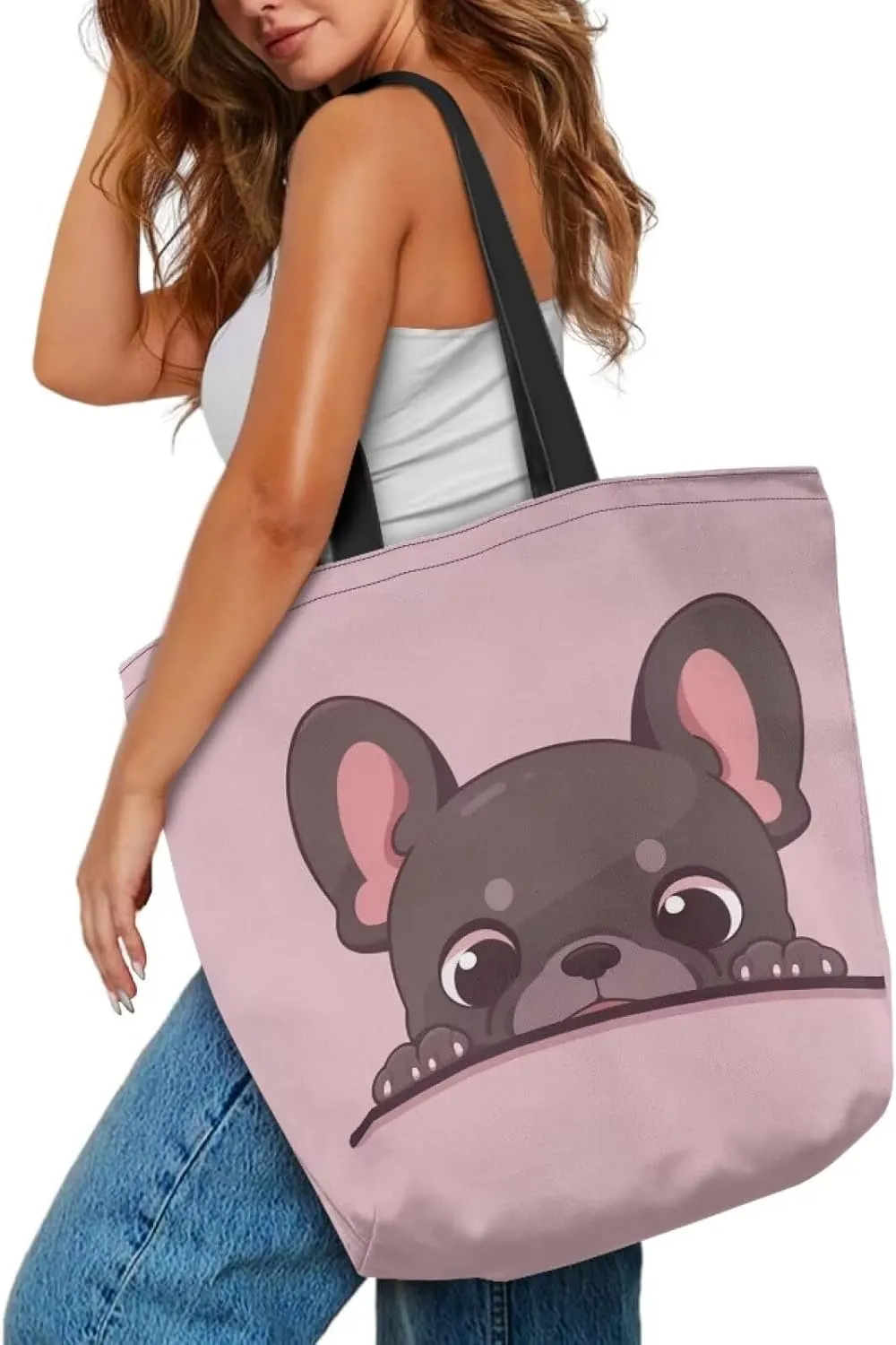Xpyiqun Canvas Tote Bag for Women Aesthetic Cloth Bags Reusable Grocery Shopping Bag Large Shoulder Handbag