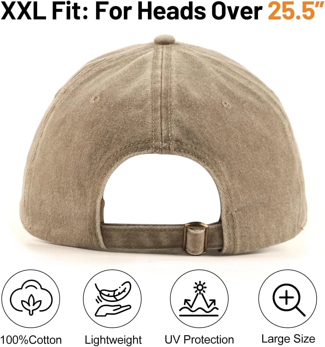 XXL Oversize Washed Denim Baseball Cap,Low Profile Jean Sports Cap for Big Heads 23.5"-25.5",Large Pigment Dyed Dad Hat