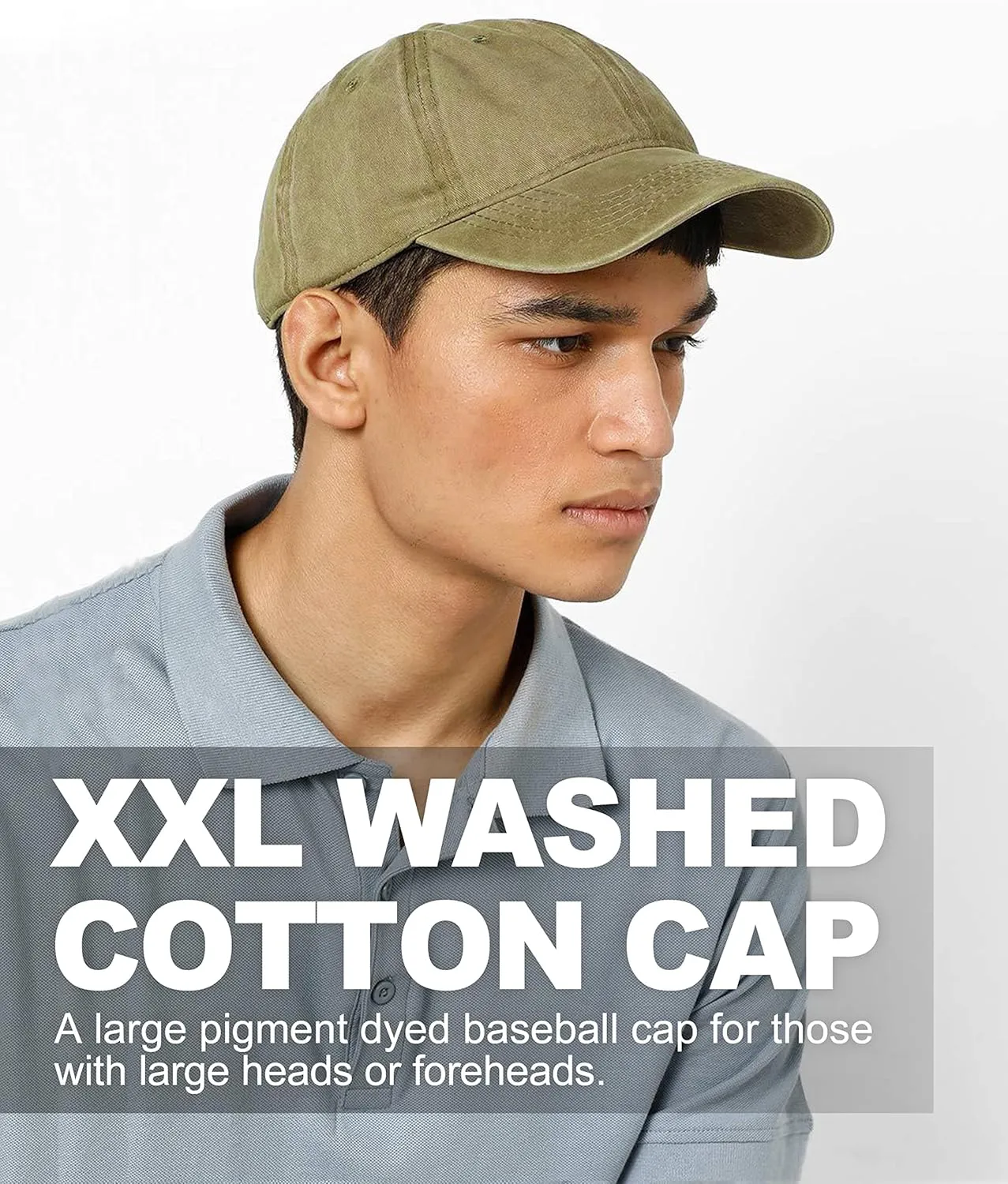 XXL Oversize Washed Denim Baseball Cap,Low Profile Jean Sports Cap for Big Heads 23.5"-25.5",Large Pigment Dyed Dad Hat
