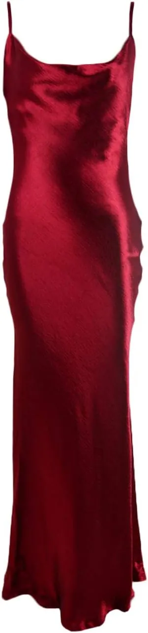 xxxiticat Women's Sleeveless Spaghetti Strap Satin Dress Cocktail Beach Evening Party Cowl Neck Back Tie Up Maxi Dresses