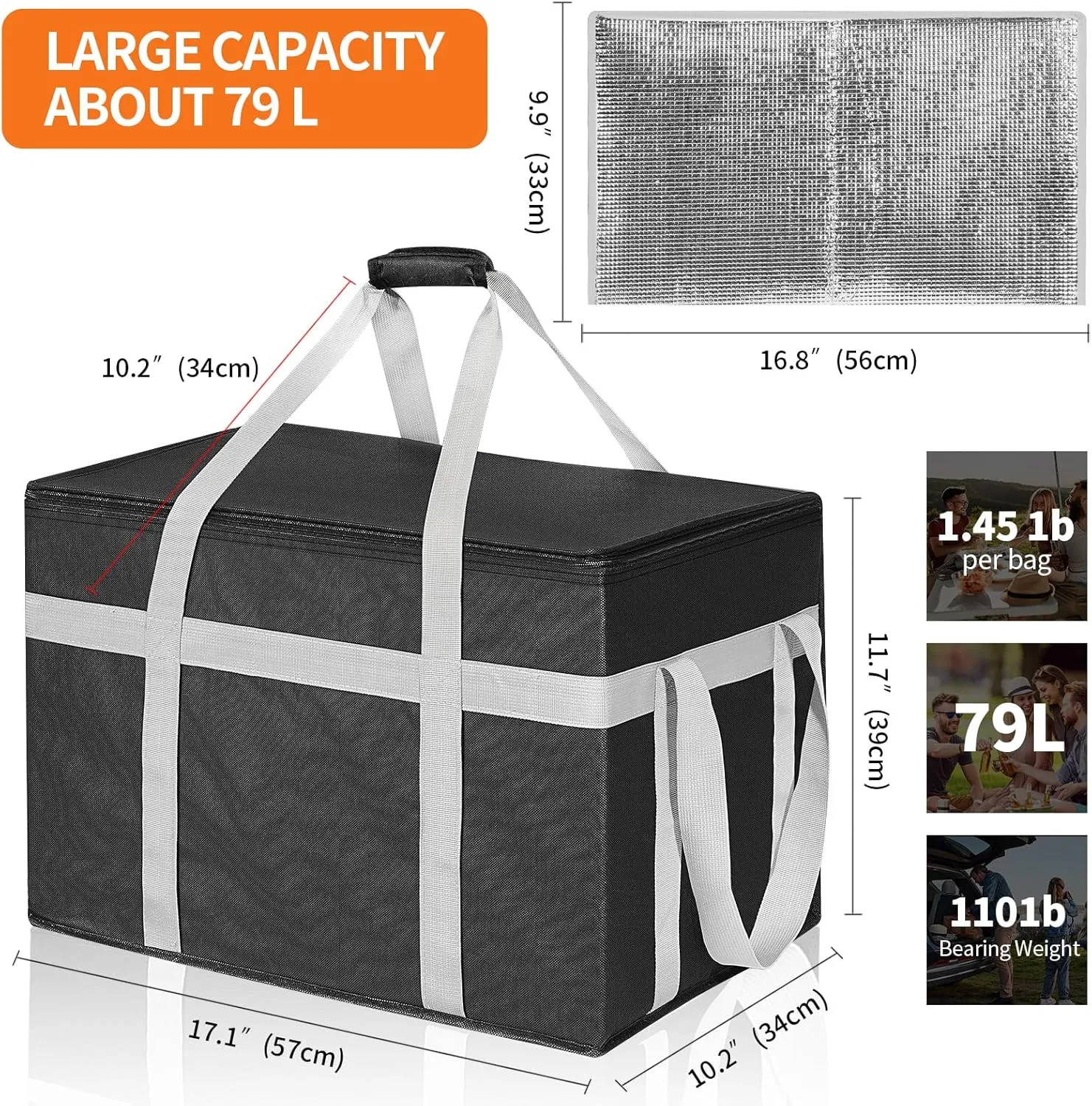 XXXL 2 Pack Insulated Food Delivery Bag with Removable Hard Bottom, Reusable Insulated Grocery Bag for Hot and Cold Food, Catering Cooler for Doordash, Warmers, Parties (Black Red)