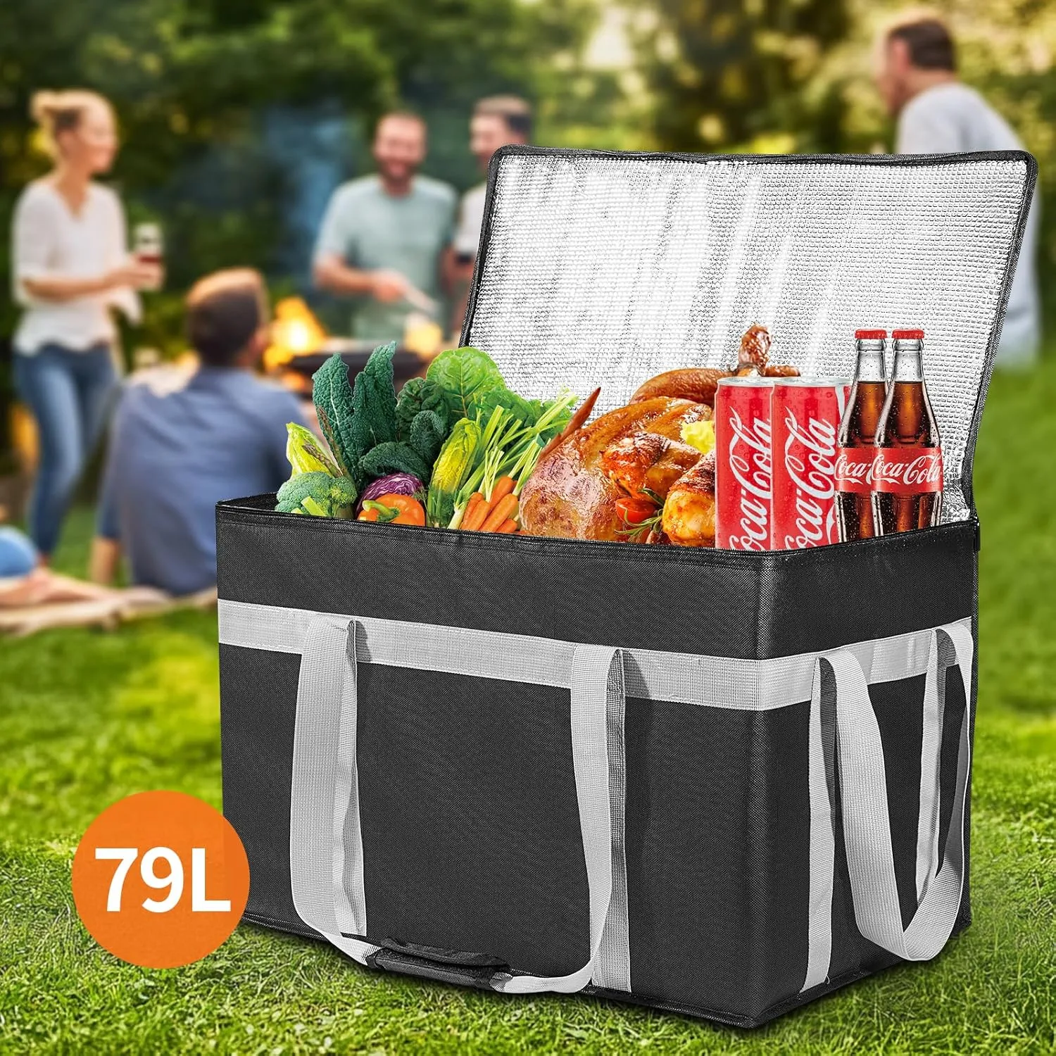 XXXL 2 Pack Insulated Food Delivery Bag with Removable Hard Bottom, Reusable Insulated Grocery Bag for Hot and Cold Food, Catering Cooler for Doordash, Warmers, Parties (Black Red)