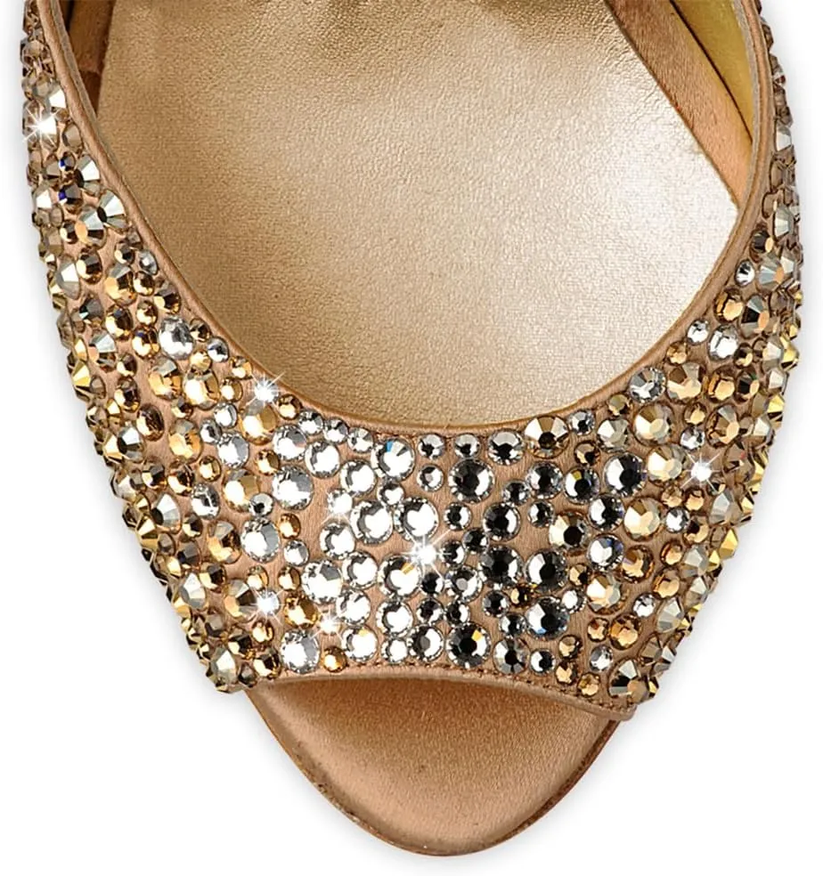XYD Women Sparkling Bejeweled Platform Evening Heels Peep Toe Stiletto Sandals Ankle Strap Crystal Party Pumps Shoes