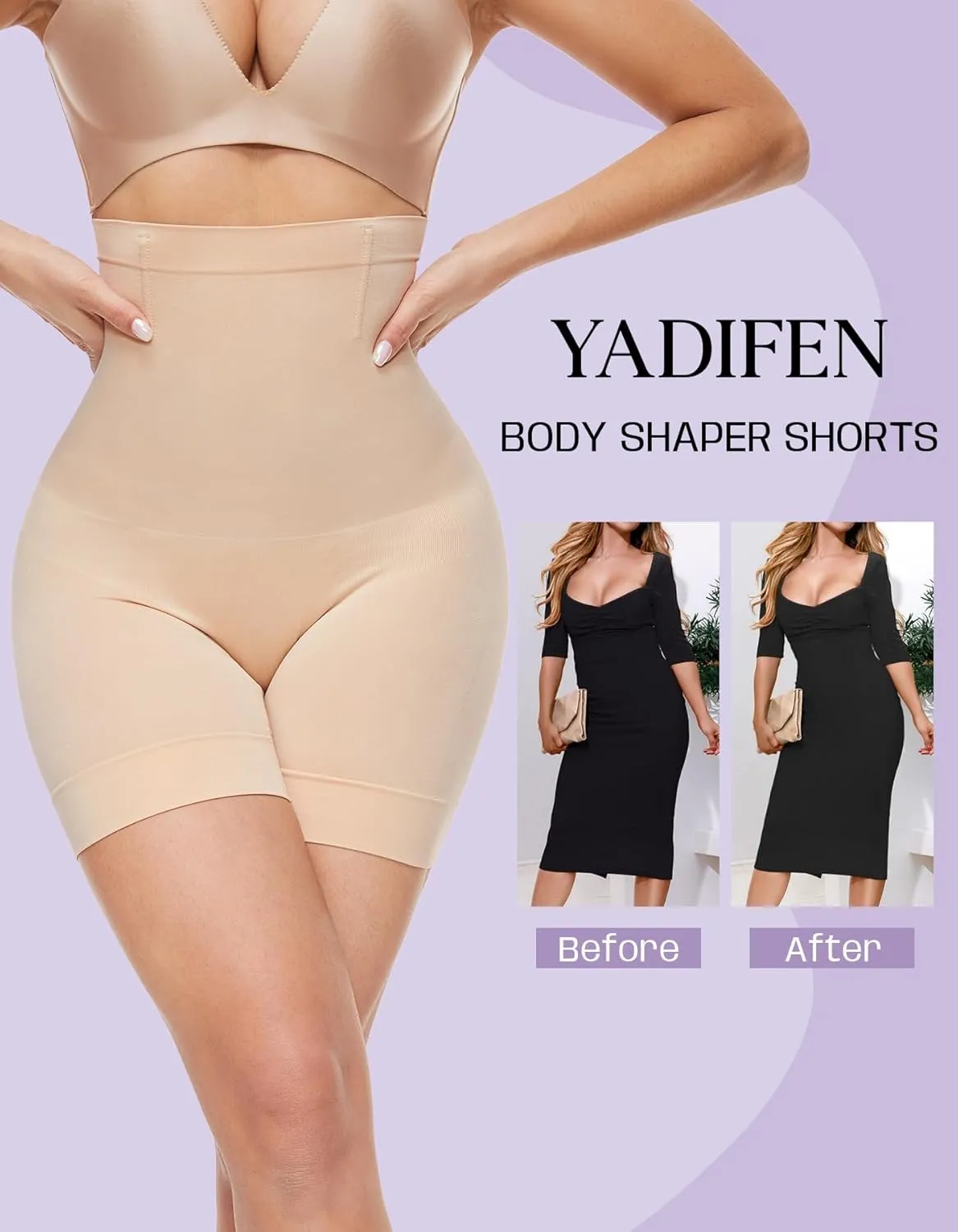 YADIFEN Shapewear Shorts Tummy Control Shapewear Invisible Shaping Shorts High Waisted Body Shaper Shorts Under Dress