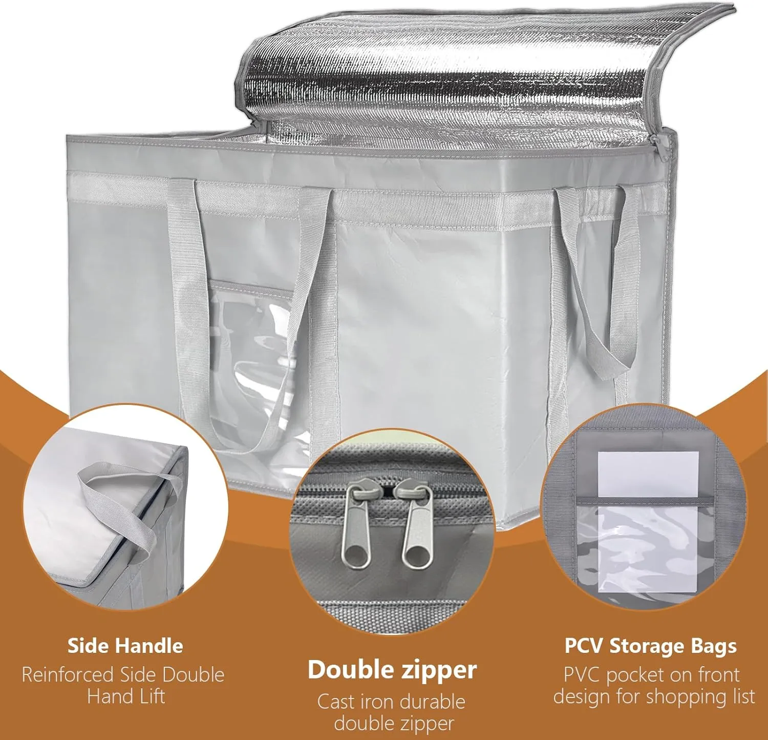 Yalin XXXL Large Insulated Cooler Bag, Styrofoam Cooler of Keep Food Hot or Cold, Reusable Double Zipper Food Delivery Bag for Grocery Shopping, 23" W x 15" H x 14" D