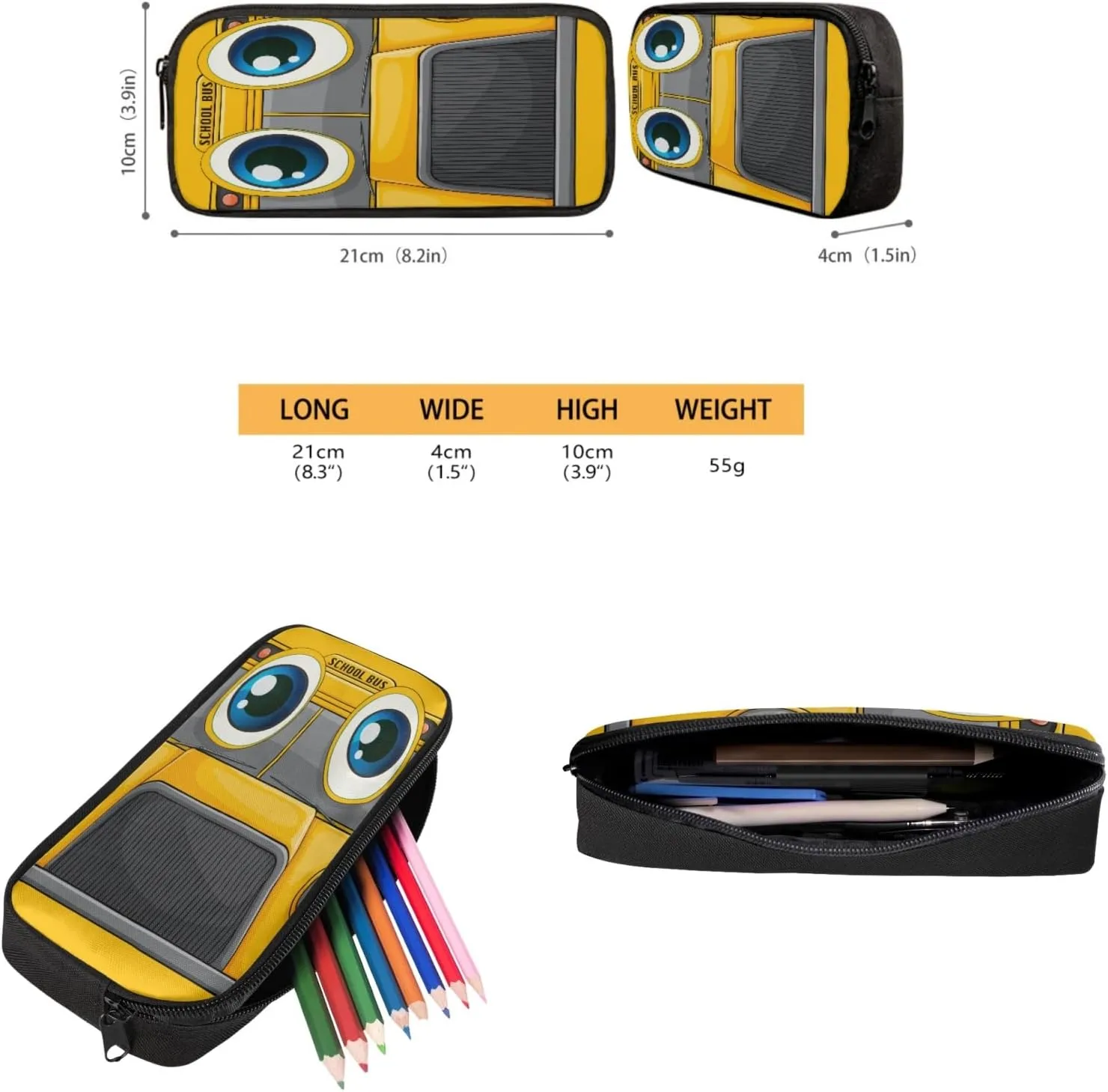 Yellow School Bus Travel Backpack for Teen Girls Boys 4 Pcs School Bag Set with Insulated Lunch Bag Pencil Case Water Bottle Holder Sleeve Casual Bookbag Shoulder Bagpack Sets