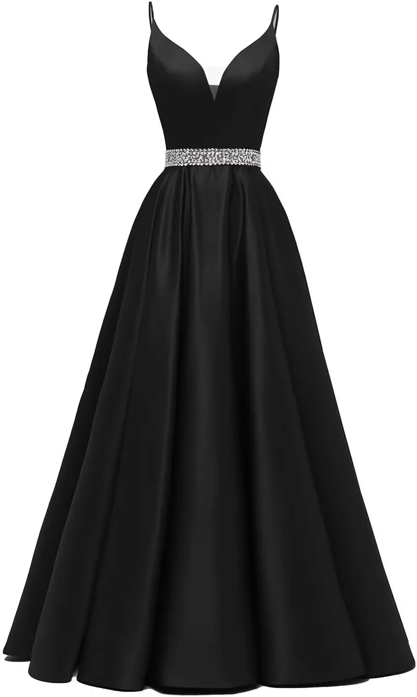 Yexinbridal Satin Prom Dresses Long for Women 2025 Spaghetti Straps Beaded V-Neck Formal Evening Party Gowns