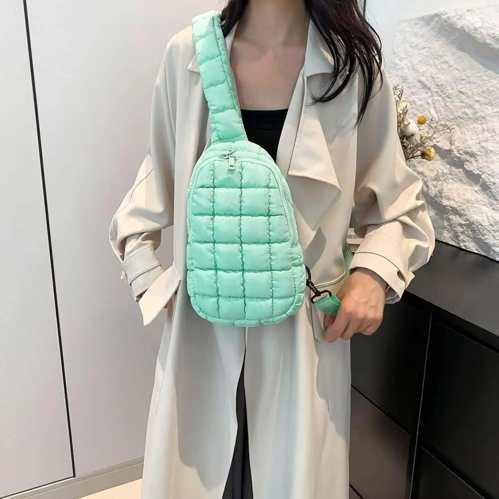 YFGBCX Puffer Quilted Sling Bag Puffy Crossbody Purse for Women Puffer Fanny Pack Quilted Chest Bag Puffy Waist Bag