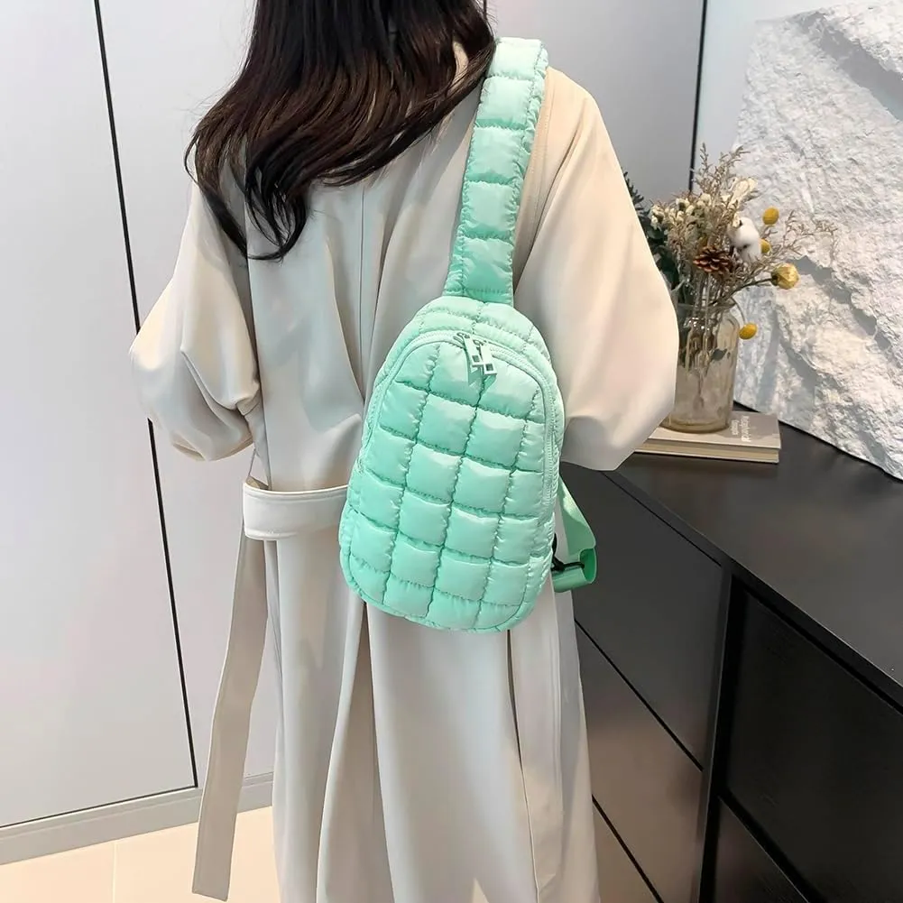 YFGBCX Puffer Quilted Sling Bag Puffy Crossbody Purse for Women Puffer Fanny Pack Quilted Chest Bag Puffy Waist Bag