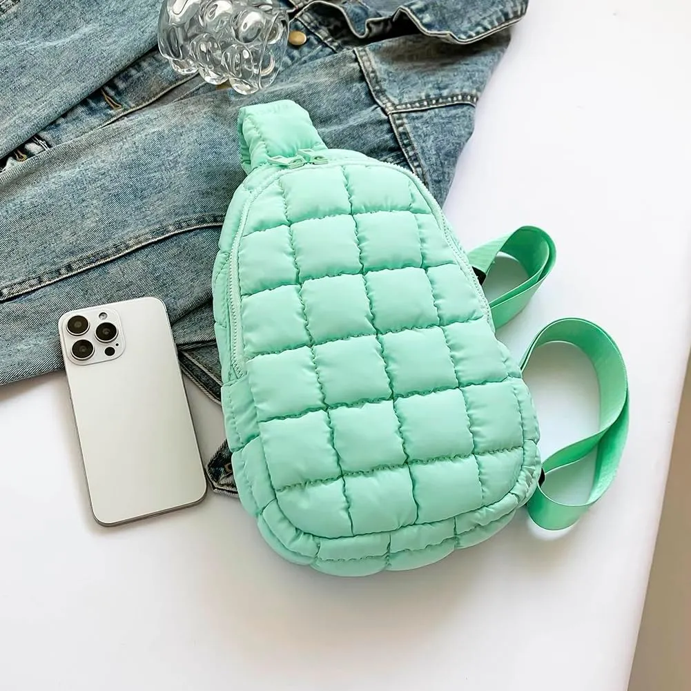 YFGBCX Puffer Quilted Sling Bag Puffy Crossbody Purse for Women Puffer Fanny Pack Quilted Chest Bag Puffy Waist Bag