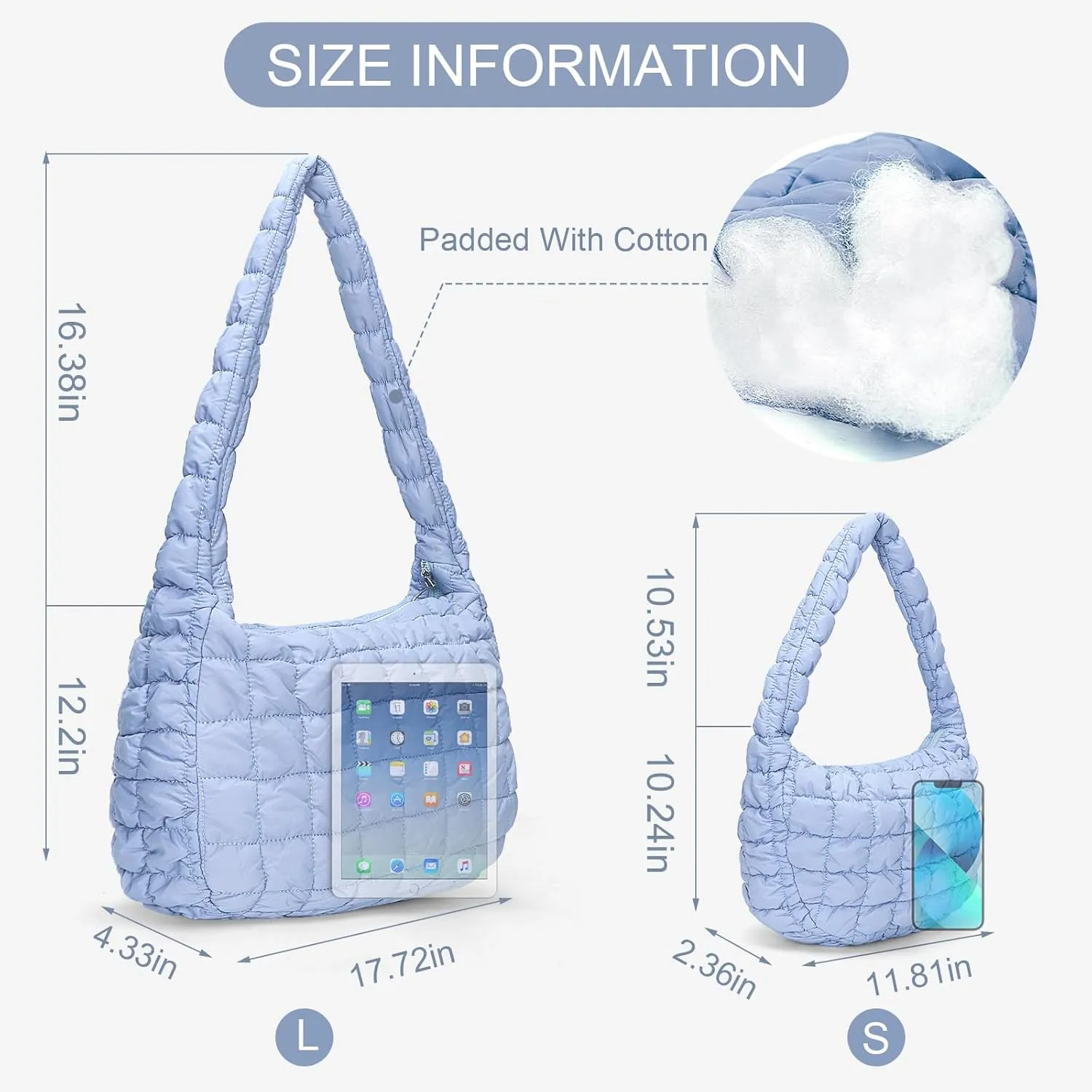 YFGBCX Quilted Tote Bag for Women - Lightweight Puffy Shoulder Bag with Quilted Padding