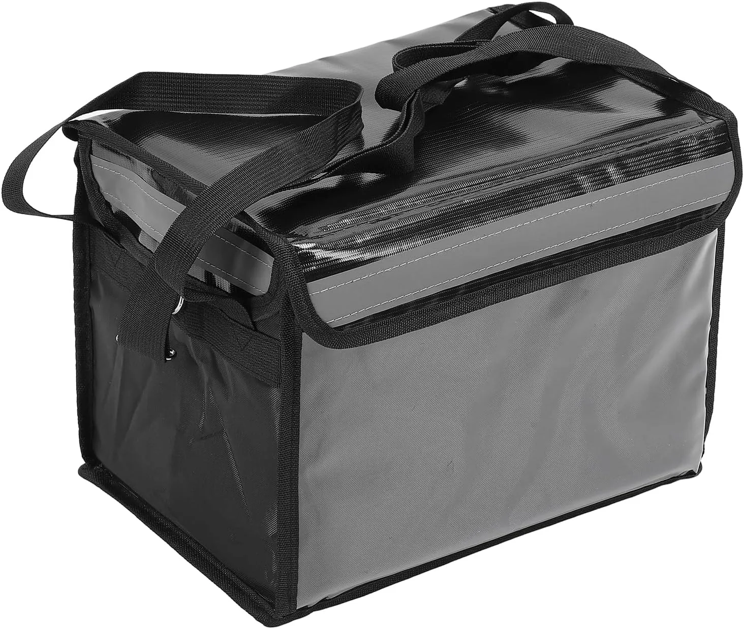 Yosoo Insulated Food Delivery Bag Portable Bottom Plate Frame Shoulder Strap Oxford Cloth Reusable Food Delivery Inner Fastener Reflective Strip for Catering Restaurant (32L)