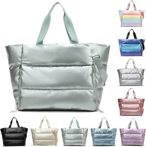 YouNuo Tote Bag for Women, Large Quilted Puffer Tote Bag, Gym Bag, Travel Shoulder Handbag Crossbody for Work Beach Yoga