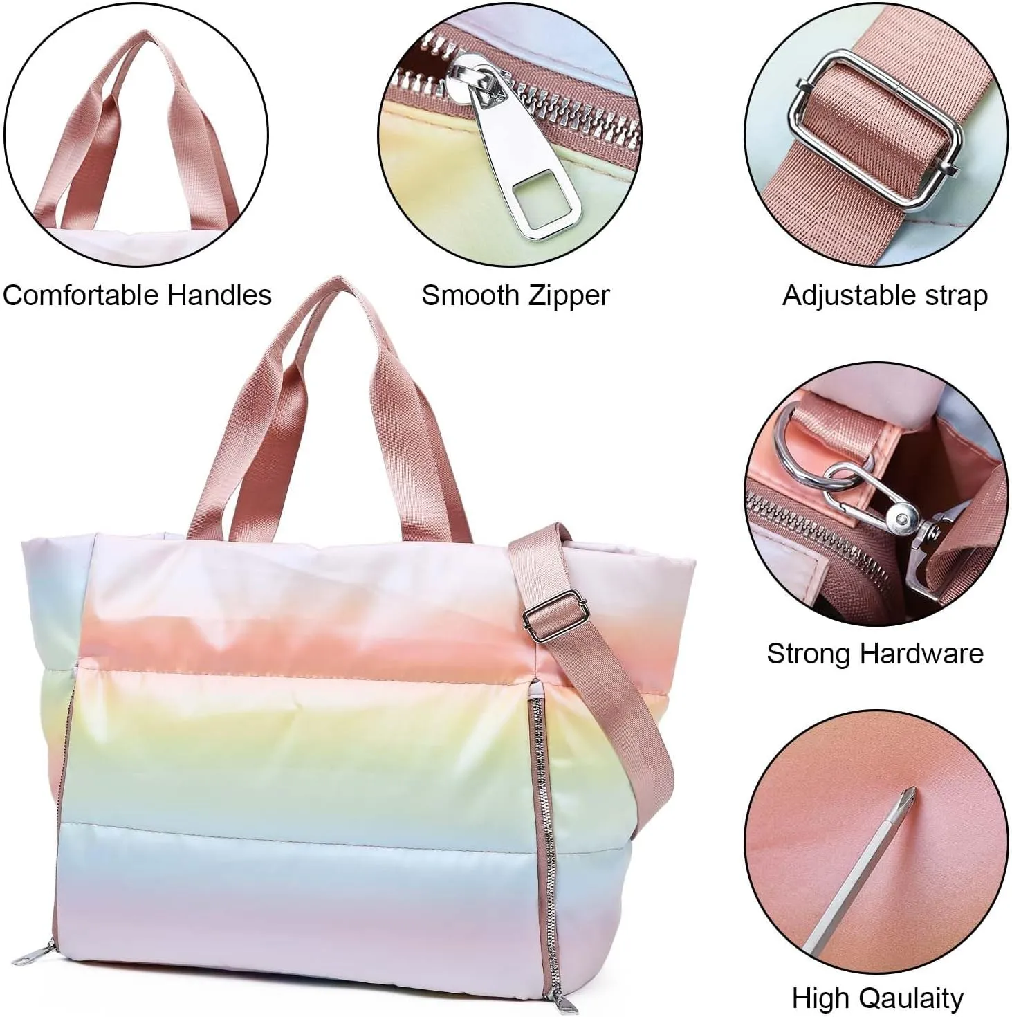 YouNuo Tote Bag for Women, Large Quilted Puffer Tote Bag, Gym Bag, Travel Shoulder Handbag Crossbody for Work Beach Yoga