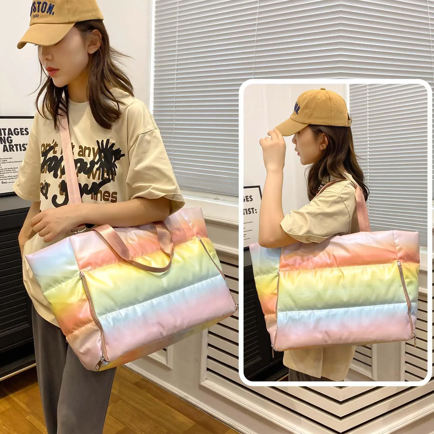YouNuo Tote Bag for Women, Large Quilted Puffer Tote Bag, Gym Bag, Travel Shoulder Handbag Crossbody for Work Beach Yoga