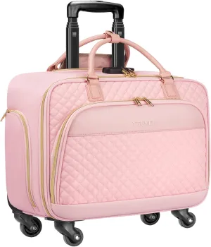 Ytonet Rolling Briefcase for Women, 17.3 Inch Laptop Bag with Lock, Water Resistant Overnight Computer Bag on Wheels Roller Bag for Travel Business Work School Weekender Teacher, Pink