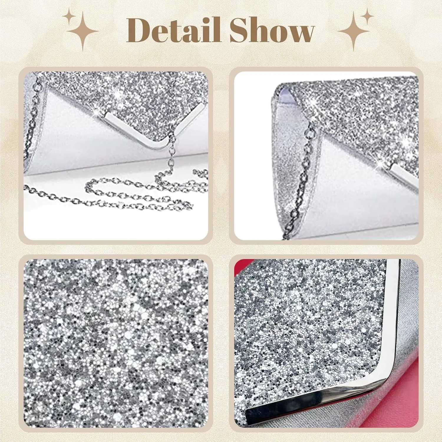 YYW 4 Pieces Women Evening Handbags Clutch Purses Shoulder Bag with Rhinestone Jewelry Set for Party Wedding