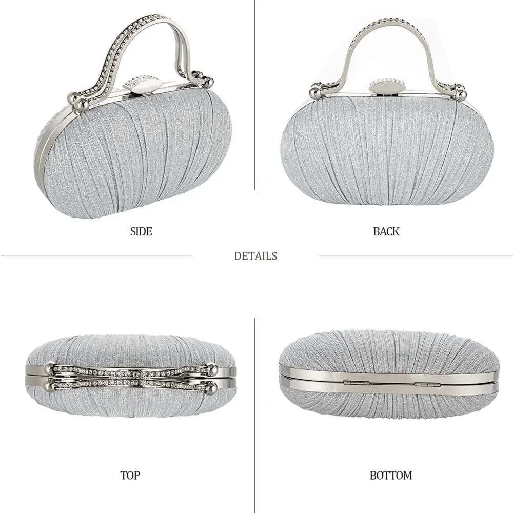 YYW Rhinestone Clutch Purses For Women Evening Handbag Pleated Glitter Bag for Wedding Party