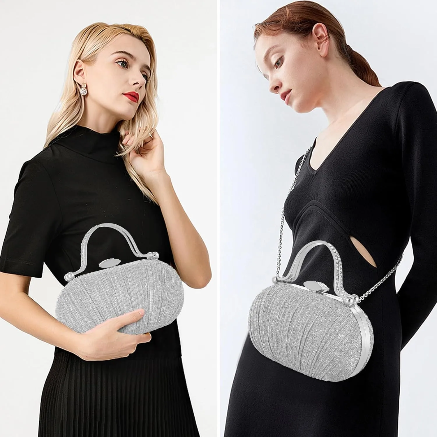 YYW Rhinestone Clutch Purses For Women Evening Handbag Pleated Glitter Bag for Wedding Party