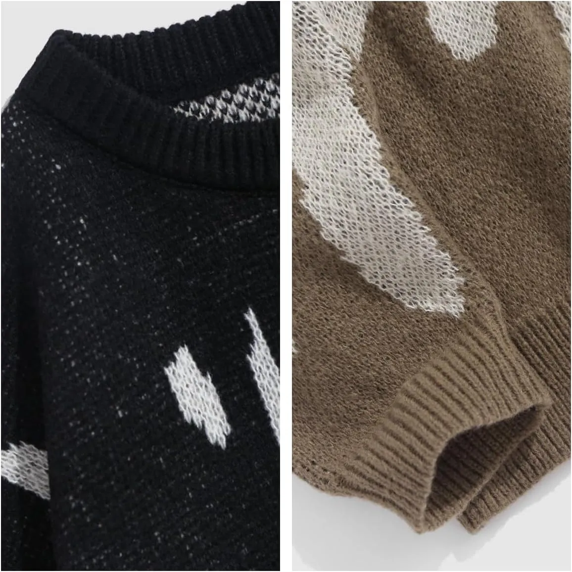 ZAFUL Men's Oversized Sweater Y2K Aesthetic Flame Graphic Crewneck Knit Pullover Unisex Casual Sweaters