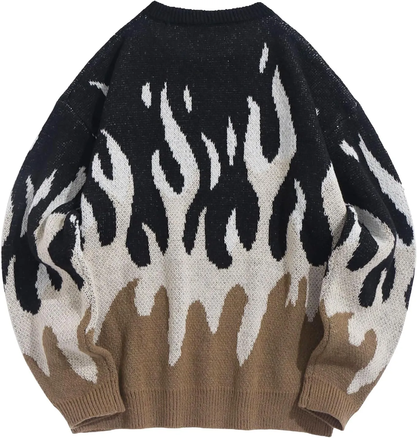 ZAFUL Men's Oversized Sweater Y2K Aesthetic Flame Graphic Crewneck Knit Pullover Unisex Casual Sweaters
