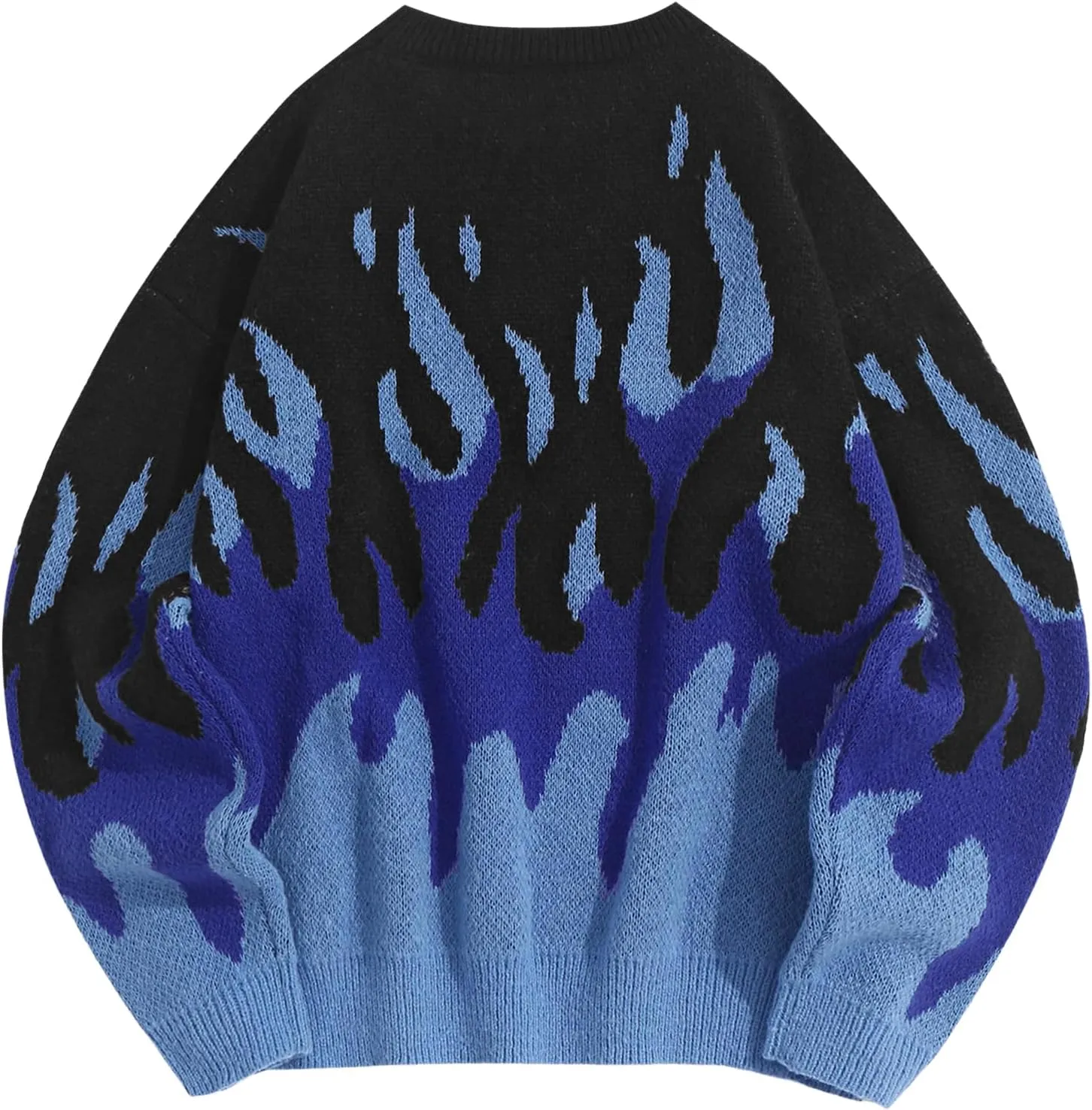 ZAFUL Men's Oversized Sweater Y2K Aesthetic Flame Graphic Crewneck Knit Pullover Unisex Casual Sweaters