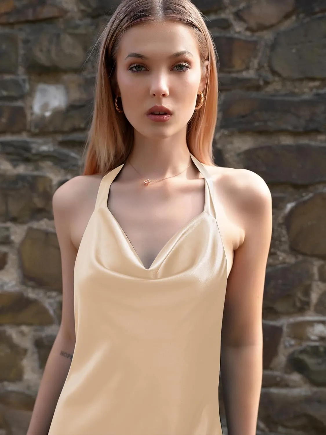 ZAFUL Women Halterneck Satin Mini Dress Sexy Cowl Neck Silky Party Cocktail Club Dress