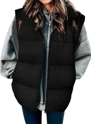 Zeagoo Women Sleeveless Warm Jackets Casual Stand Collar Puffer Vest Zip Up Quilted Jacket Winter Outerwear Coat
