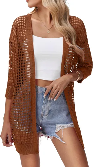 Zeagoo Women's 2025 Summer Crochet Lightweight Cardigan Short Sleeve Boho Kimono Oversized Open Front Sweater Tops