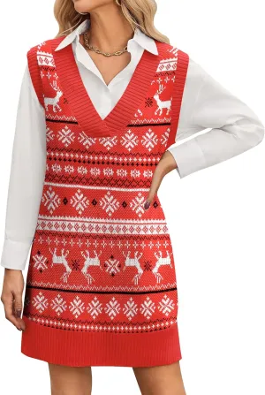 Zeagoo Women's Oversized Fall Sweater Vest Dress Winter Casual V Neck Sleeveless Loose Knit Pullover Sweater 2025