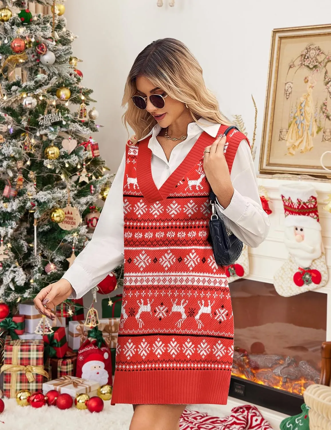 Zeagoo Women's Oversized Fall Sweater Vest Dress Winter Casual V Neck Sleeveless Loose Knit Pullover Sweater 2025