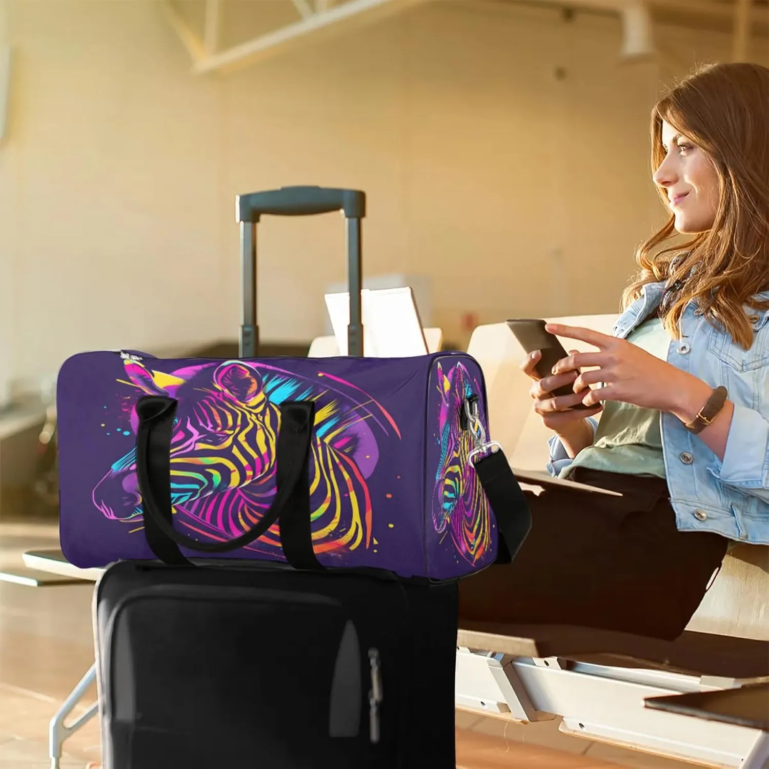 Zebra Travel Bag for Men Women, Gym Duffle Bags for Travel, Carry On Luggage Bag, Weekender Overnight Workout Bags
