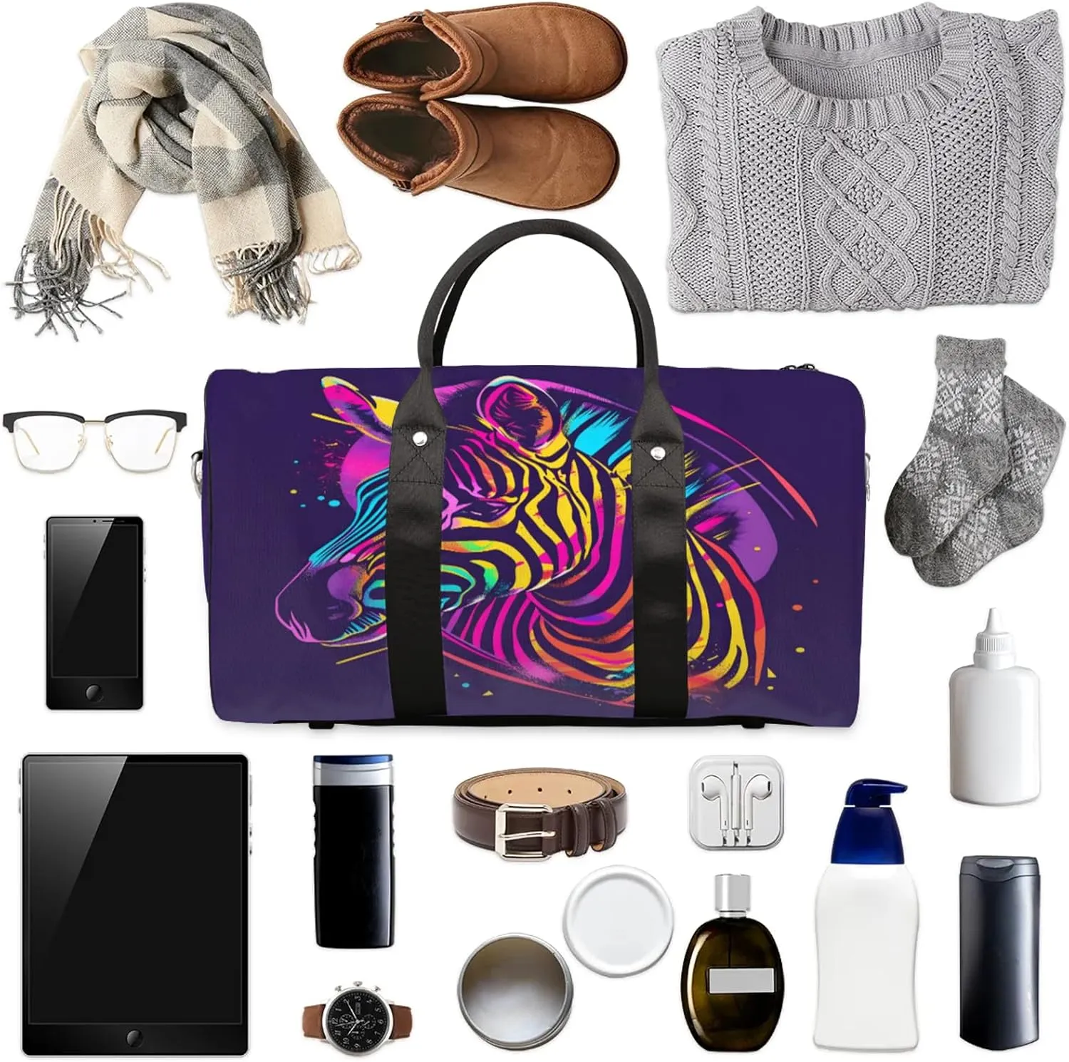 Zebra Travel Bag for Men Women, Gym Duffle Bags for Travel, Carry On Luggage Bag, Weekender Overnight Workout Bags
