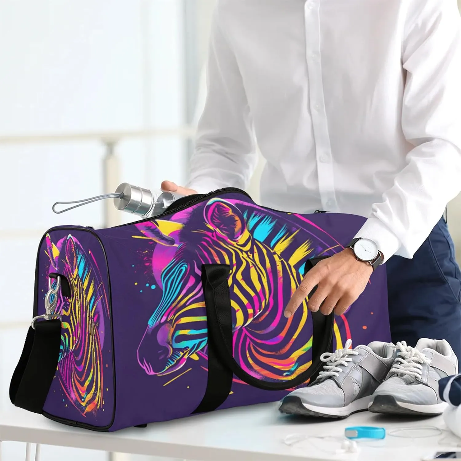 Zebra Travel Bag for Men Women, Gym Duffle Bags for Travel, Carry On Luggage Bag, Weekender Overnight Workout Bags
